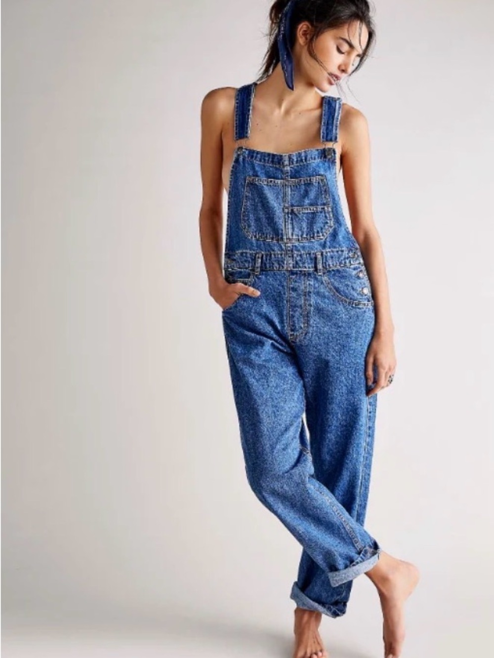 Free People Blue Denim Overalls